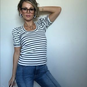 VERONICA BEARD Fleta Top Striped Scoop Navy/ivory
